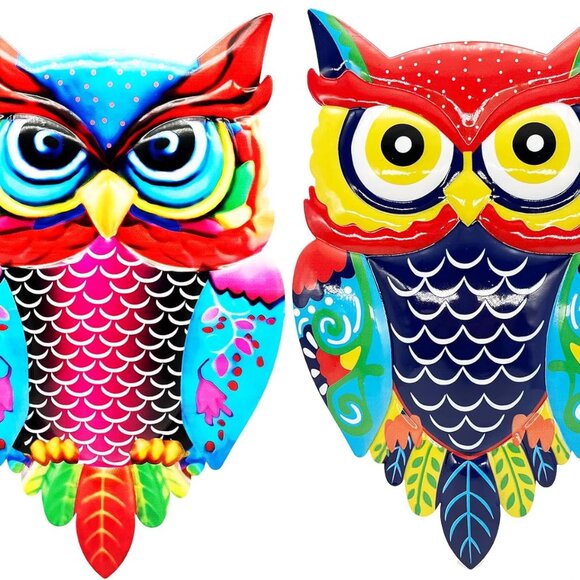 Metal Owl Wall Art 13.8 Inch 3D Garden Decor for Outdoor Patio Fence Backyard - Picture 1 of 6